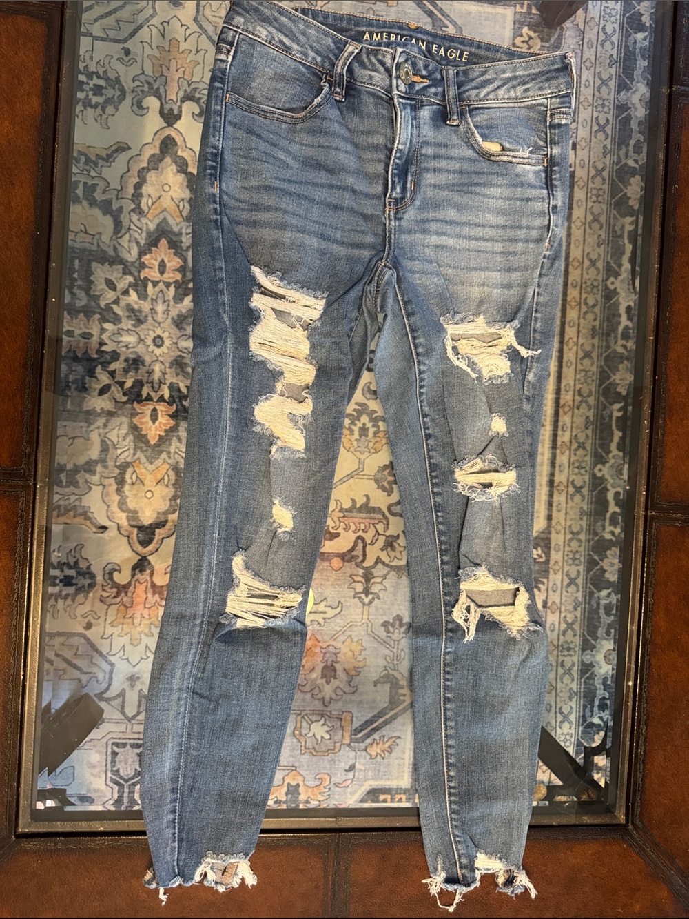 American Eagle Outfitters Distressed Skinny Jeans - Light Blue Wash
